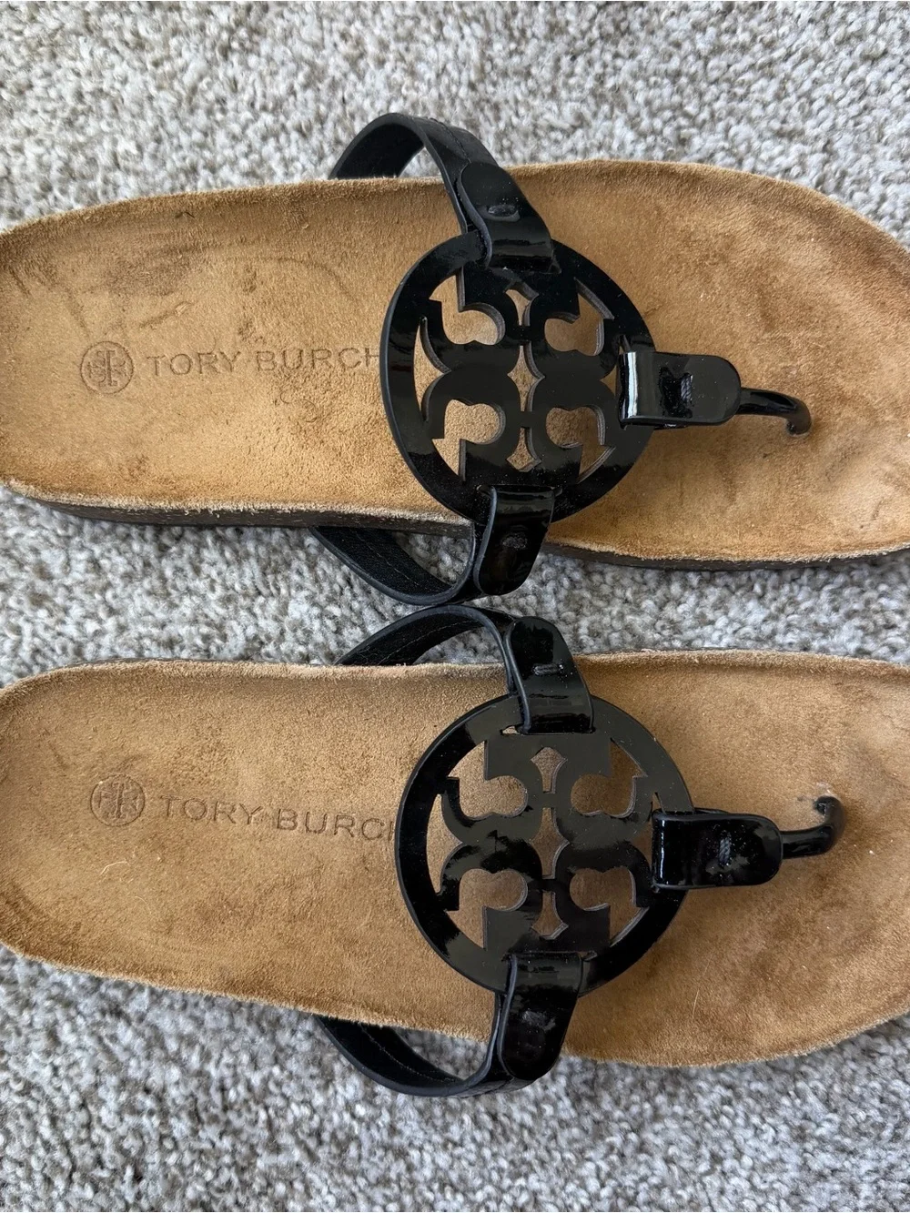 Tory Burch Black Patent Logo Thong Sandals